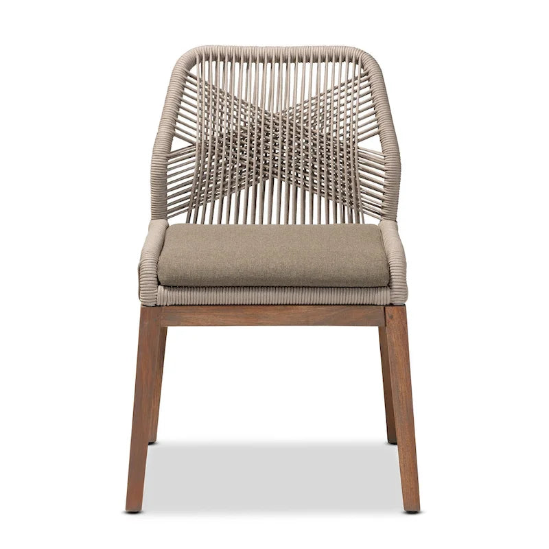 Chaise de salle à manger en acajou et corde tressée, style transitionnel moderne, grise