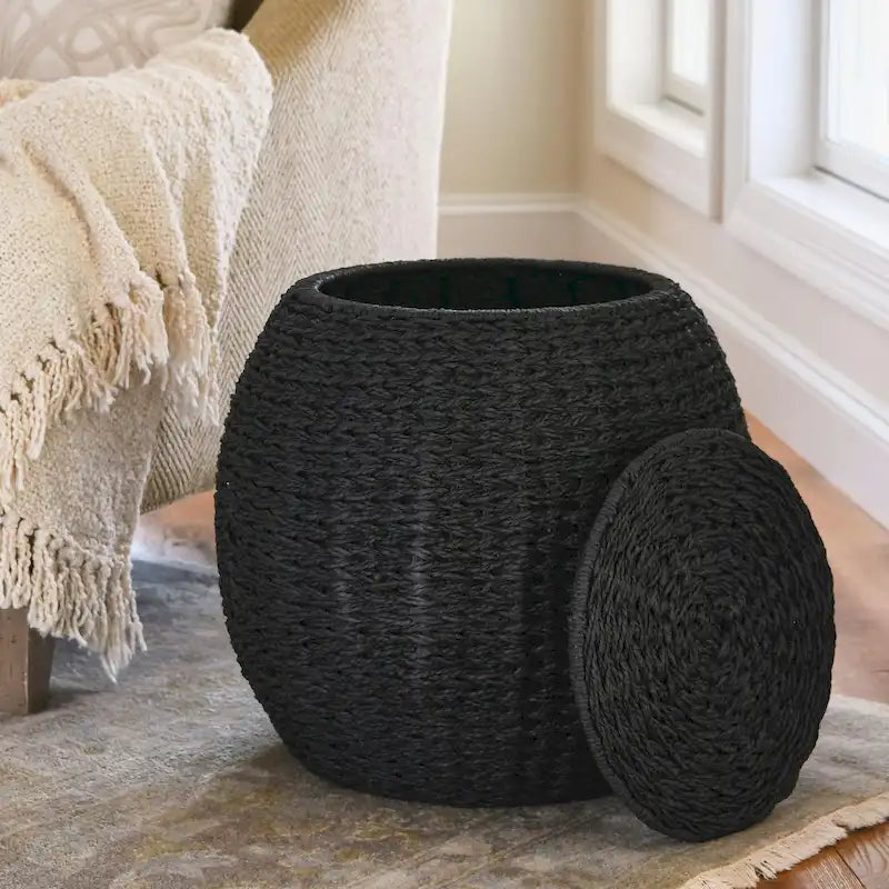 Household Essentials Handwoven Barrel Wicker Storage Basket Side Table - 17.0L x 17.0W x 19.0H