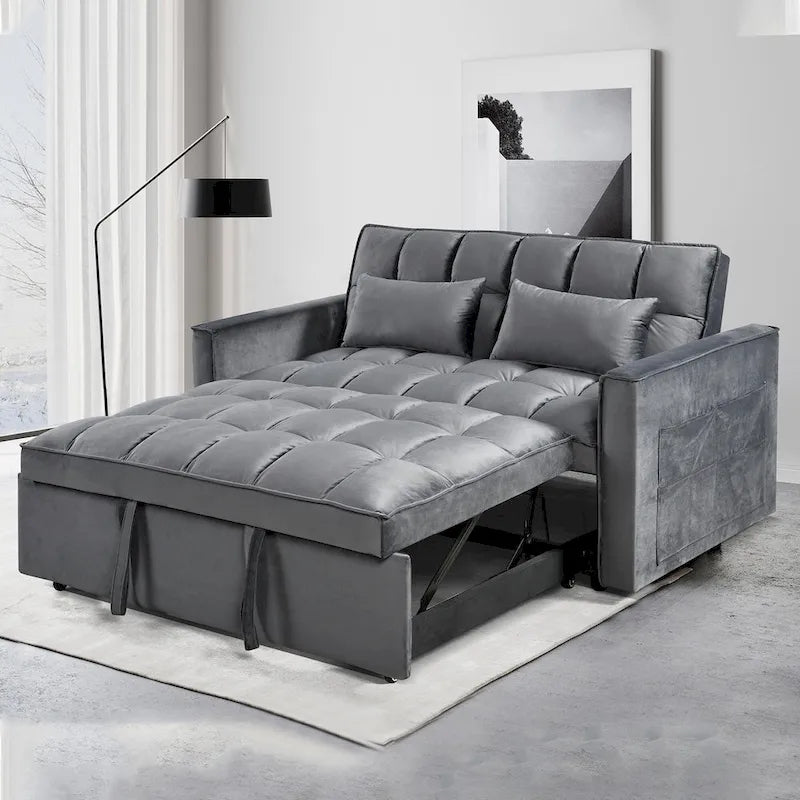 Modern Velvet Futon Loveseat with Reclining Backrest & Pockets, Seats 2 â€?Dark Gray / Light Gray / Blue / Black