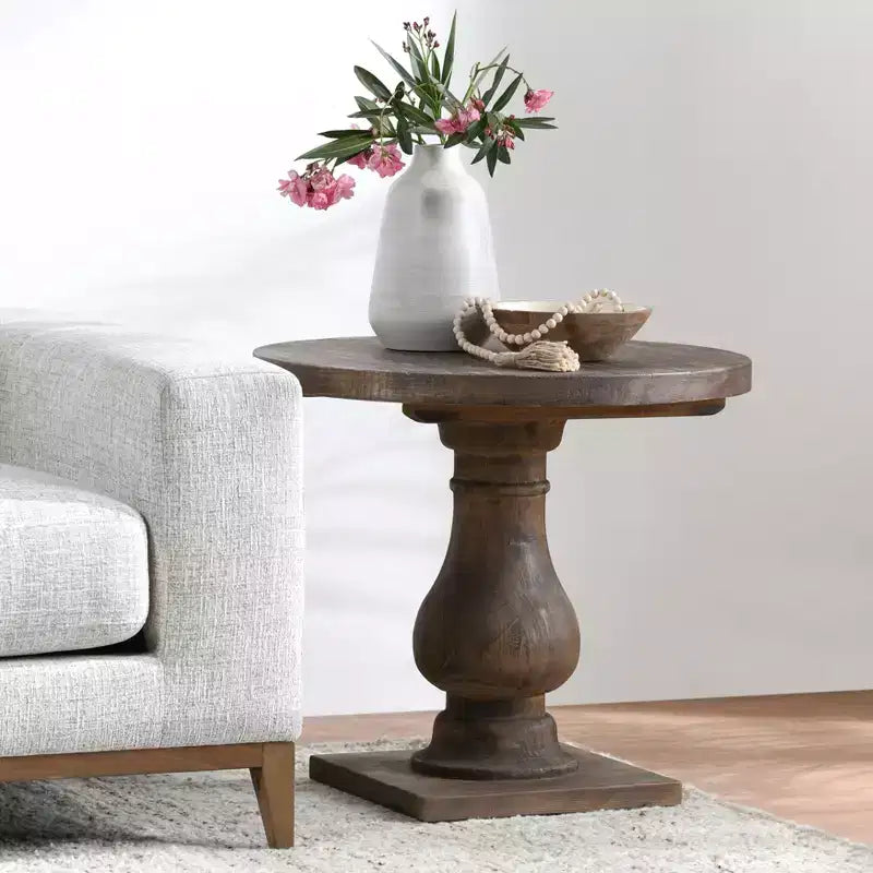 Christopher Knight Home Classic Camila Round Accent Table with Pedestal base, Antique Brown