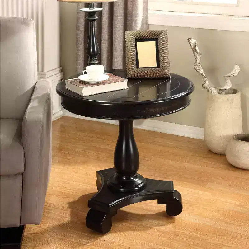 Table d'appoint piédestal ronde en bois Rene Black