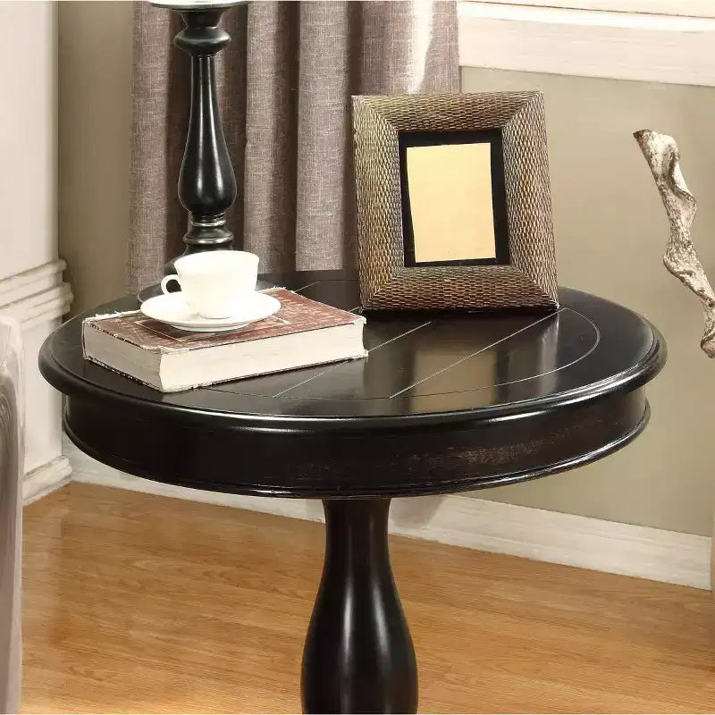 Table d'appoint piédestal ronde en bois Rene Black
