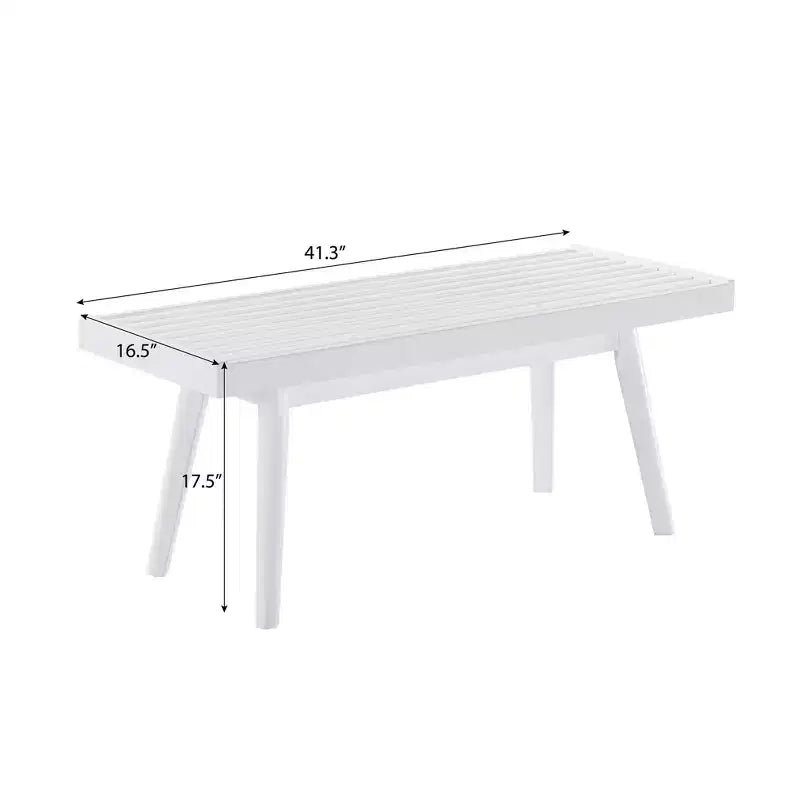 Roundhill Furniture Larwich Solid Wood Slatted Bench, 41.30-Inch Long, White