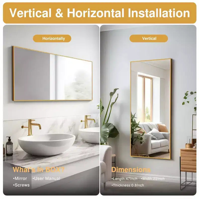 PexFix 47x22 Rectangle Wall Mirror Framed Bathroom Mirror for Living Room