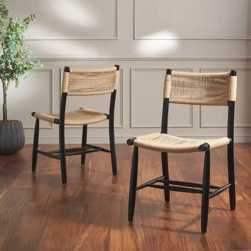 Masha Rope Dining Chair (Set of 2) - DCH8804 - Natural/Black - Safavieh
