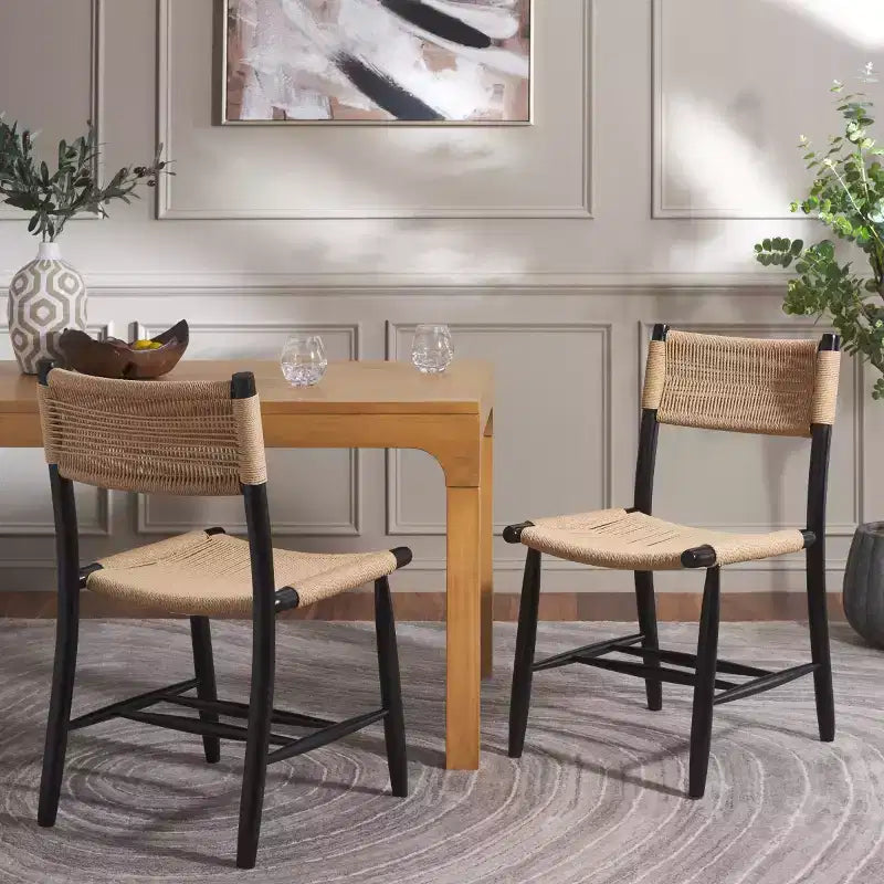 Masha Rope Dining Chair (Set of 2) - DCH8804 - Natural/Black - Safavieh