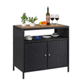 Garvee Patio Outdoor Wicker Storage Cabinet with Shelf,Powder Coated Steel,Patio Bar Table with 2-Door,All Weather Resin Wicker