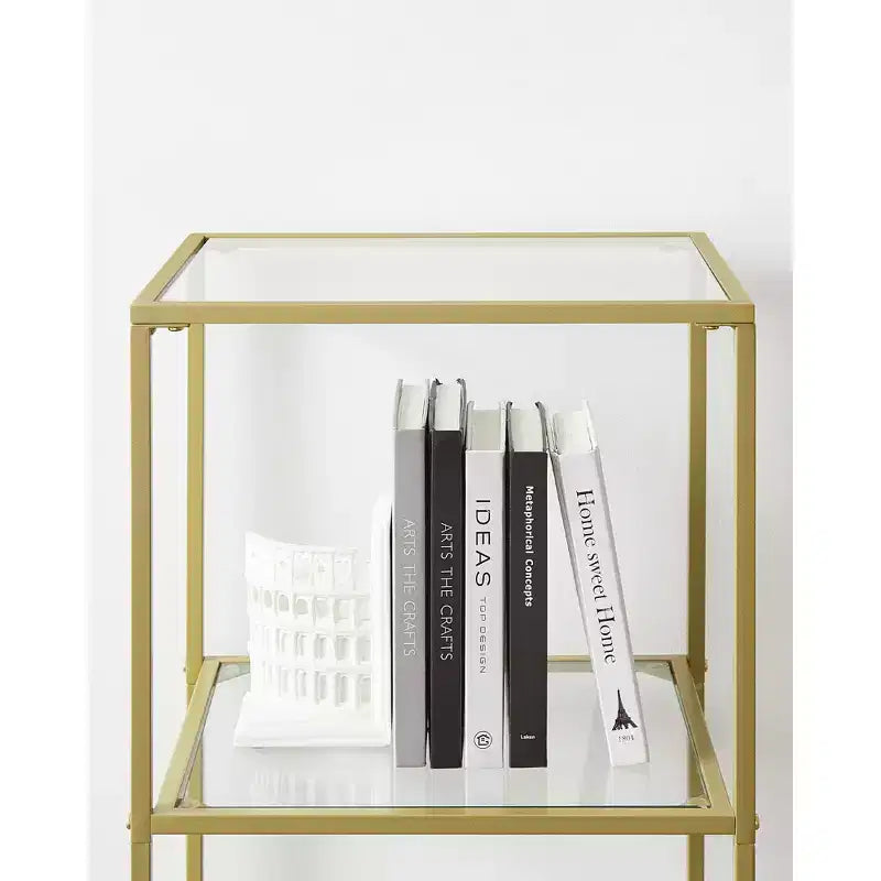 Bookcase, 6-Tier Bookshelf, Slim Shelving Unit for Bedroom, Bathroom, Home Office, Tempered Glass