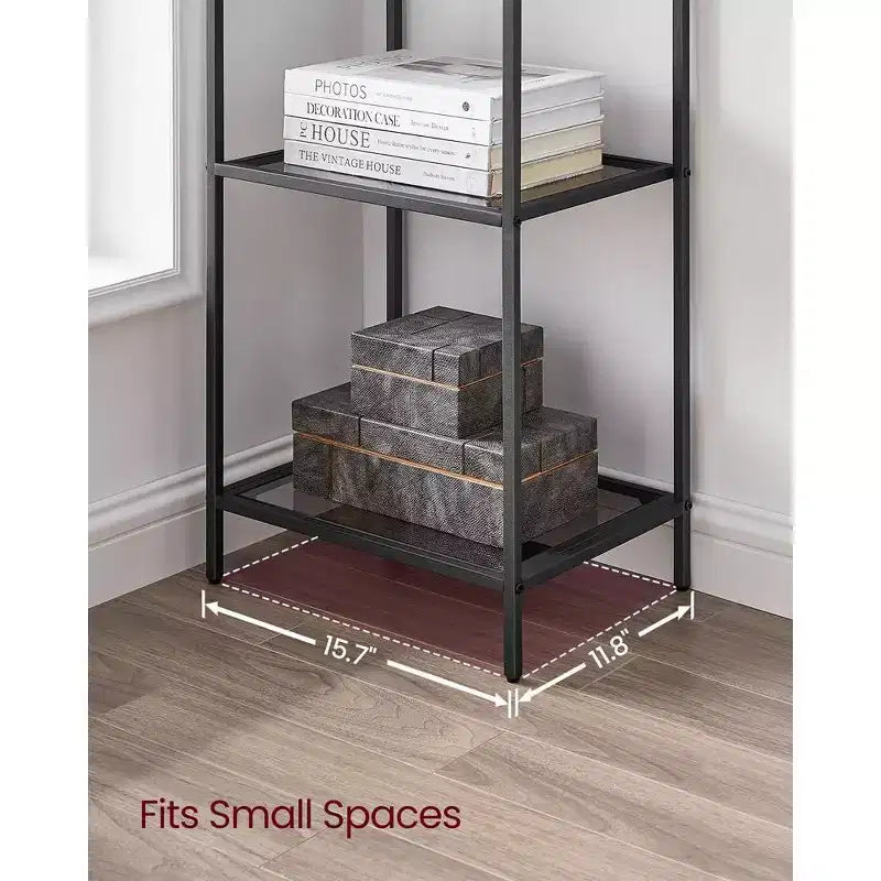 Bookcase, 6-Tier Bookshelf, Slim Shelving Unit for Bedroom, Bathroom, Home Office, Tempered Glass