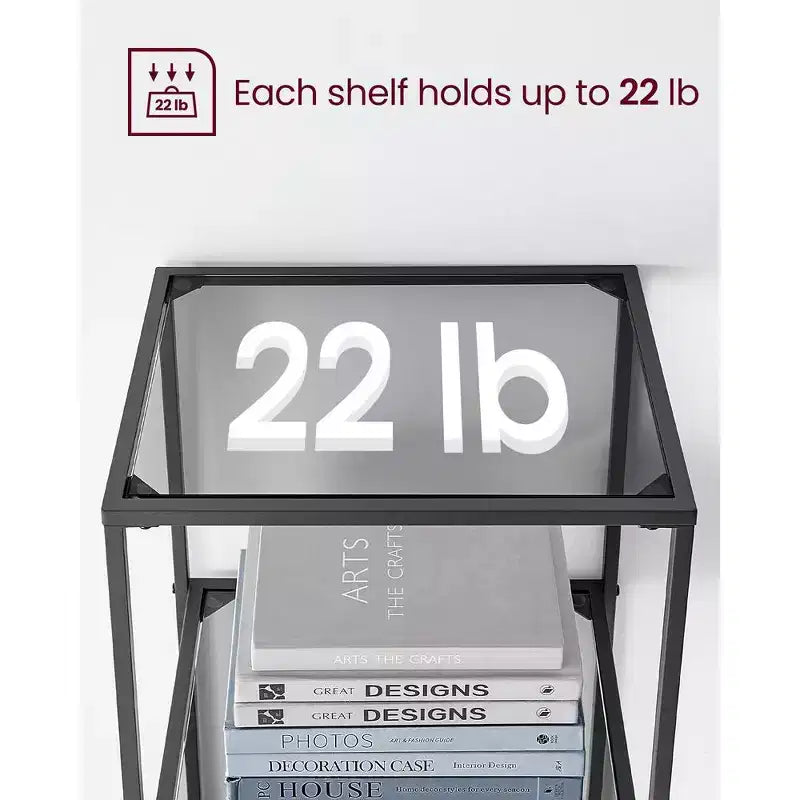 Bookcase, 6-Tier Bookshelf, Slim Shelving Unit for Bedroom, Bathroom, Home Office, Tempered Glass