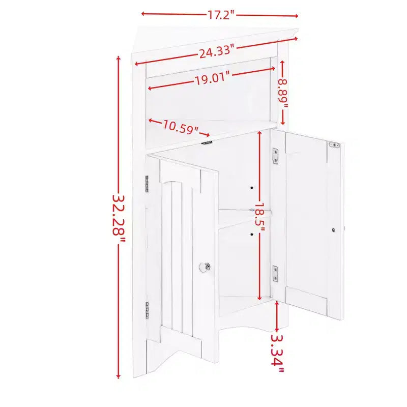 AndMakers White Wood 32.3 in.H Storage Corner Cabinet with Shelves and Storage