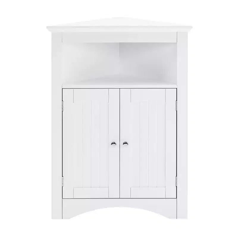 AndMakers White Wood 32.3 in.H Storage Corner Cabinet with Shelves and Storage