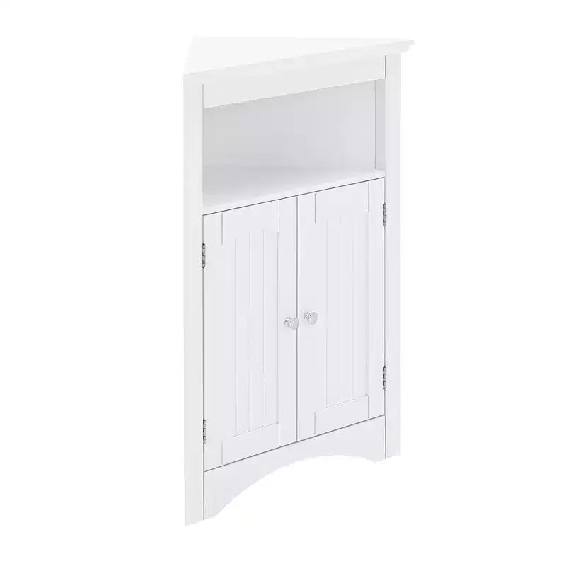 AndMakers White Wood 32.3 in.H Storage Corner Cabinet with Shelves and Storage