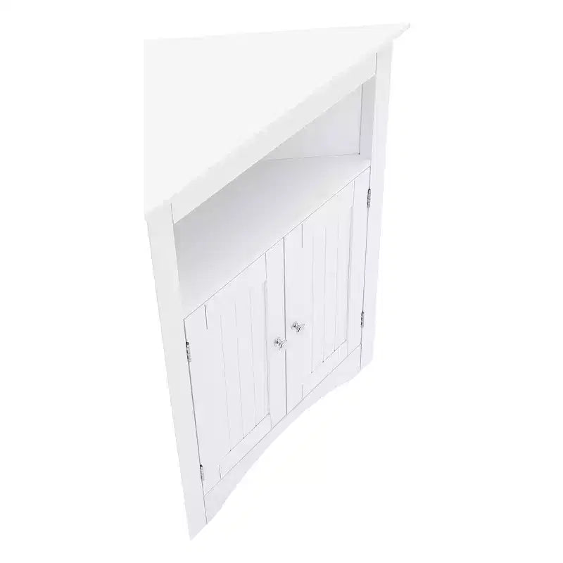AndMakers White Wood 32.3 in.H Storage Corner Cabinet with Shelves and Storage