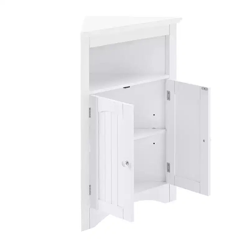 AndMakers White Wood 32.3 in.H Storage Corner Cabinet with Shelves and Storage