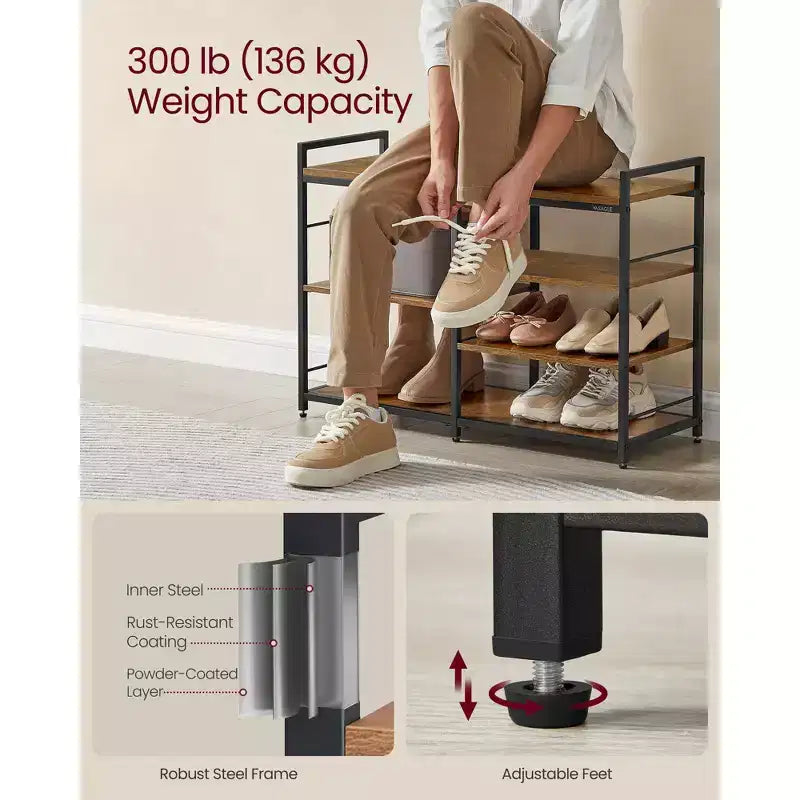 Multifunctional Hall Tree with Coat Rack and Shoe Bench - Entryway Furniture Set with 12 Hooks and 4-Tier Shoe Rack