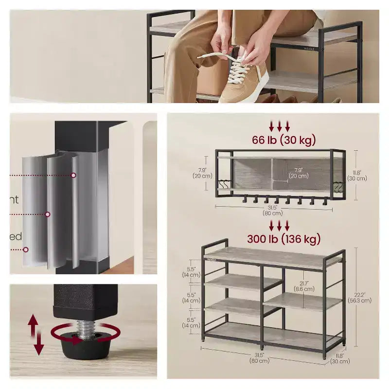 Multifunctional Hall Tree with Coat Rack and Shoe Bench - Entryway Furniture Set with 12 Hooks and 4-Tier Shoe Rack