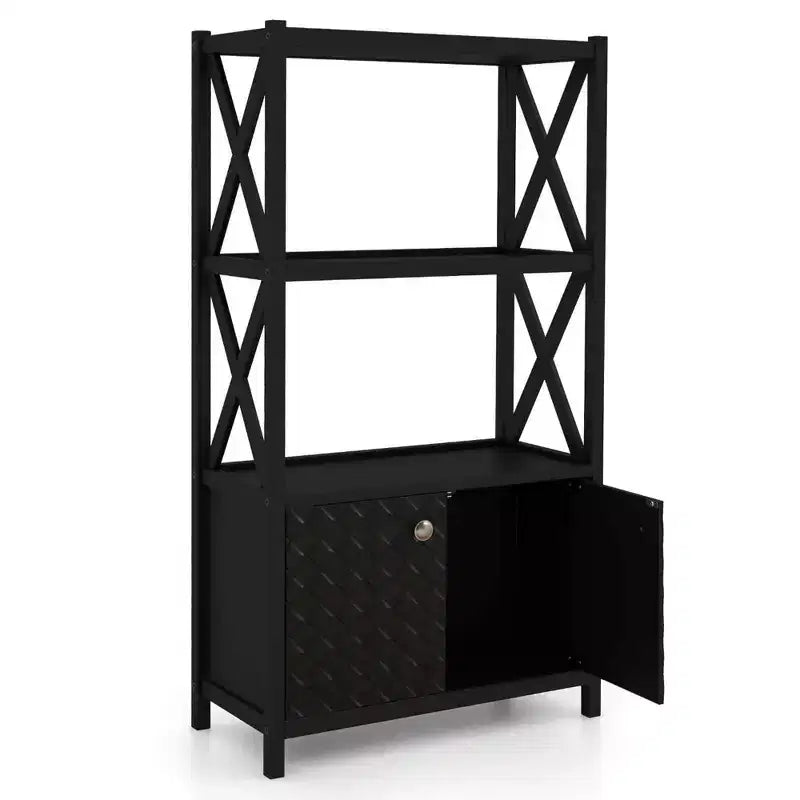 Costway Bathroom Storage Cabinet with Open Shelves & Double Doors Modern Storage Organizer White/Black
