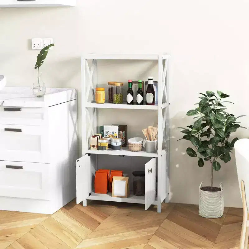 Costway Bathroom Storage Cabinet with Open Shelves & Double Doors Modern Storage Organizer White/Black