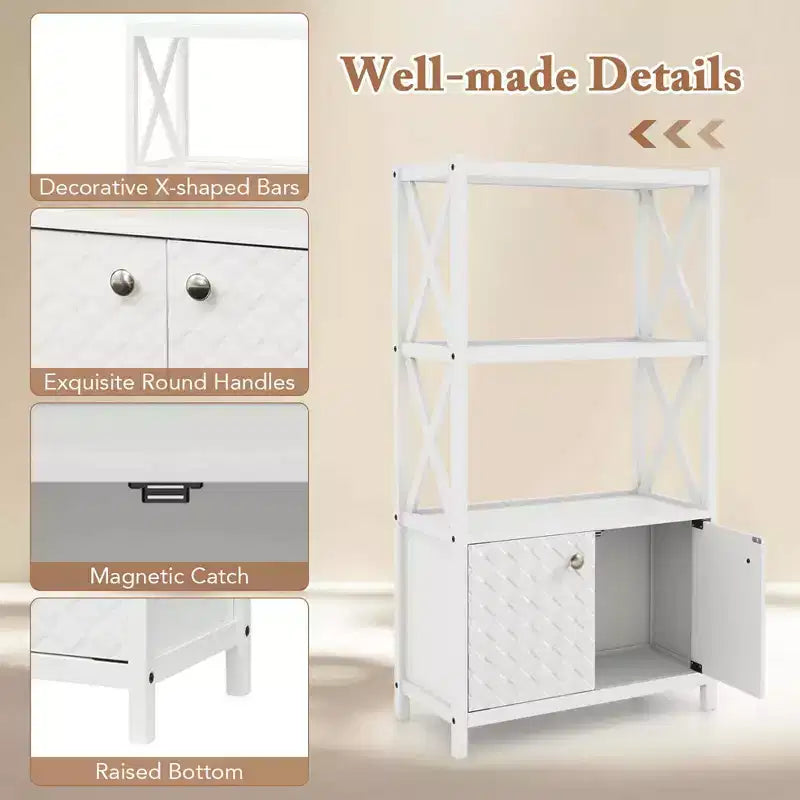 Costway Bathroom Storage Cabinet with Open Shelves & Double Doors Modern Storage Organizer White/Black