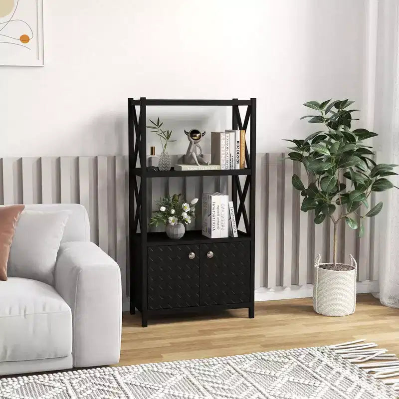 Costway Bathroom Storage Cabinet with Open Shelves & Double Doors Modern Storage Organizer White/Black