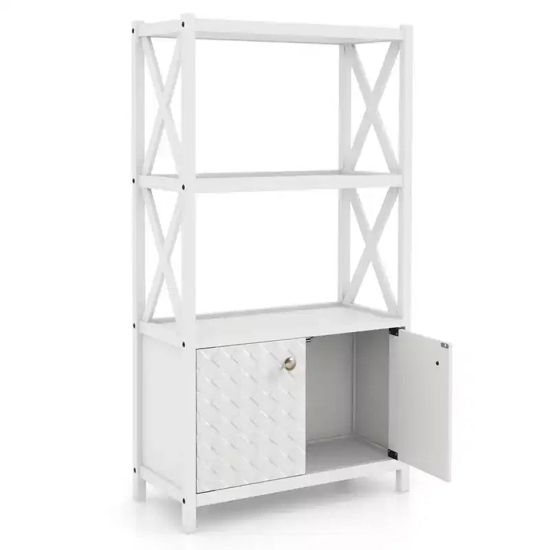 Costway Bathroom Storage Cabinet with Open Shelves & Double Doors Modern Storage Organizer White/Black
