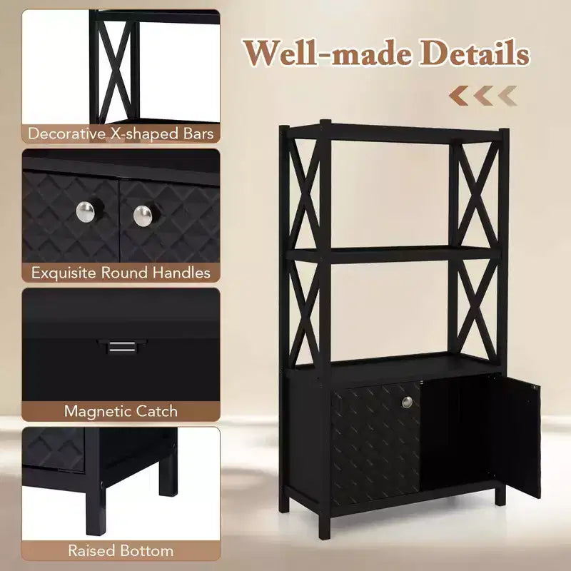 Costway Bathroom Storage Cabinet with Open Shelves & Double Doors Modern Storage Organizer White/Black