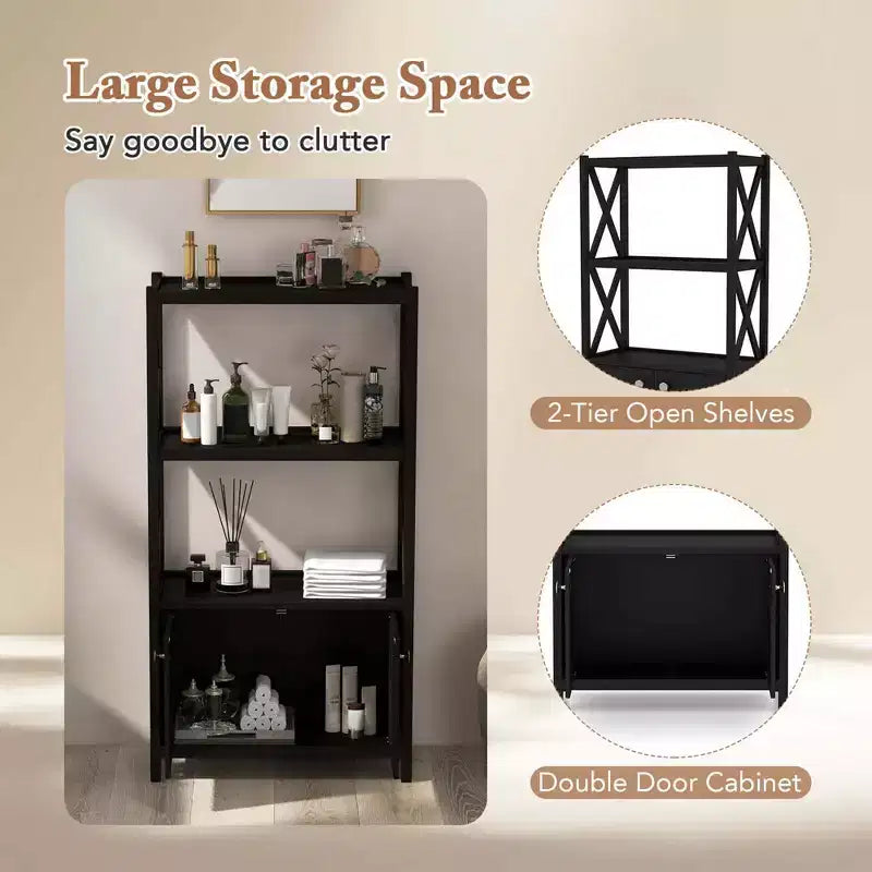 Costway Bathroom Storage Cabinet with Open Shelves & Double Doors Modern Storage Organizer White/Black