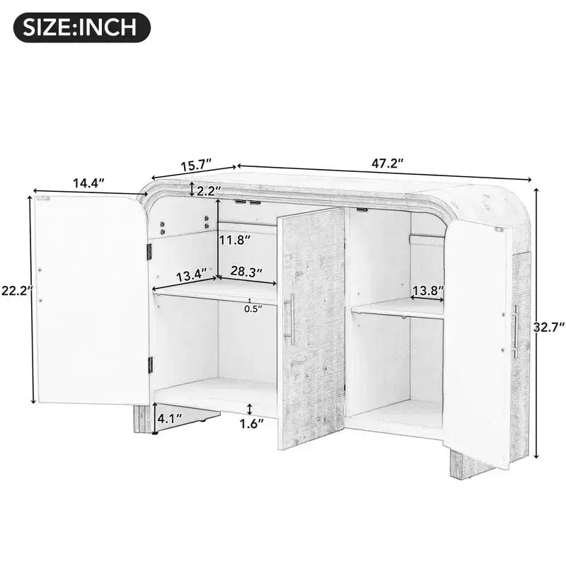 Whisen Retro Style Sideboard, Storage Cabinet, Versatile Cupboard Buffet with Gold Handles and Adjustable Shelves