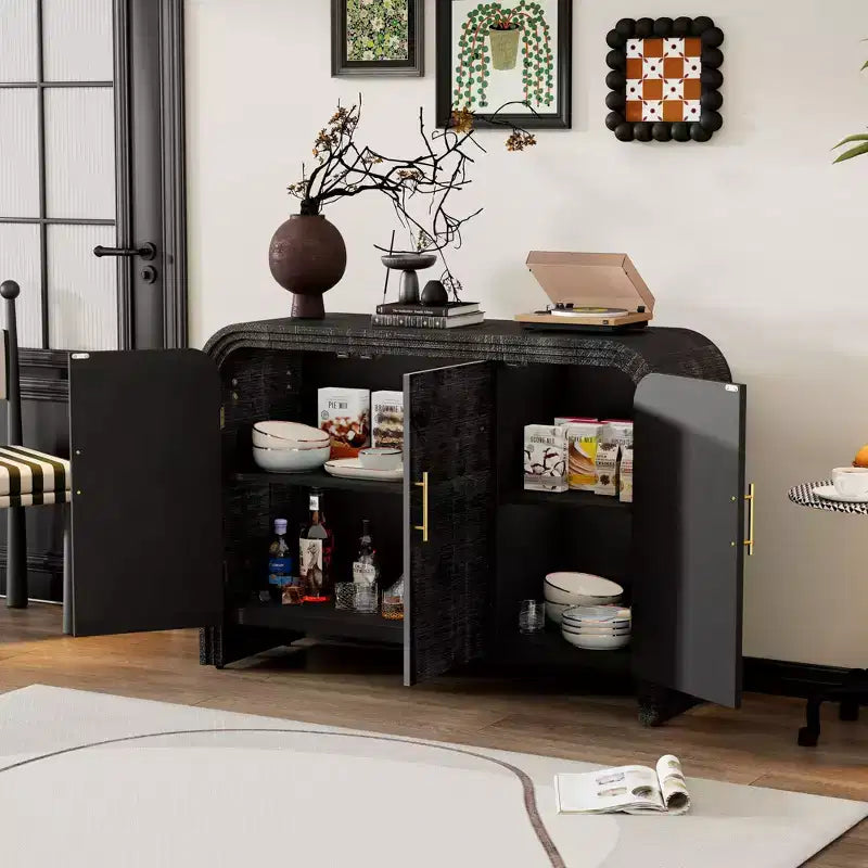Whisen Retro Style Sideboard, Storage Cabinet, Versatile Cupboard Buffet with Gold Handles and Adjustable Shelves