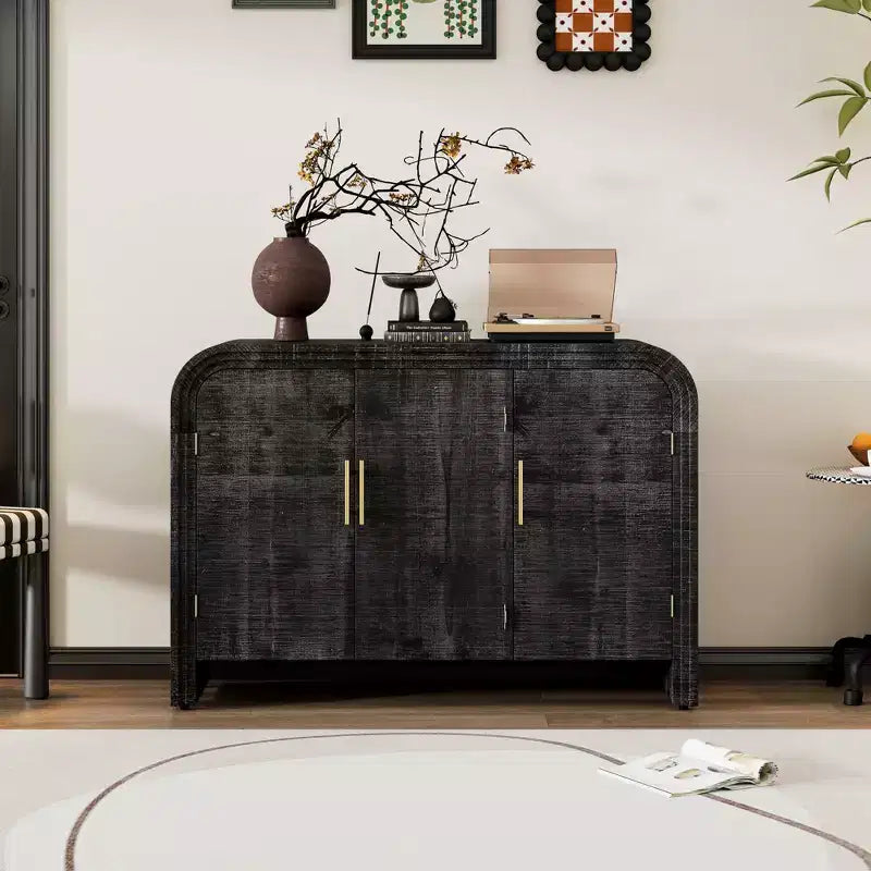 Whisen Retro Style Sideboard, Storage Cabinet, Versatile Cupboard Buffet with Gold Handles and Adjustable Shelves