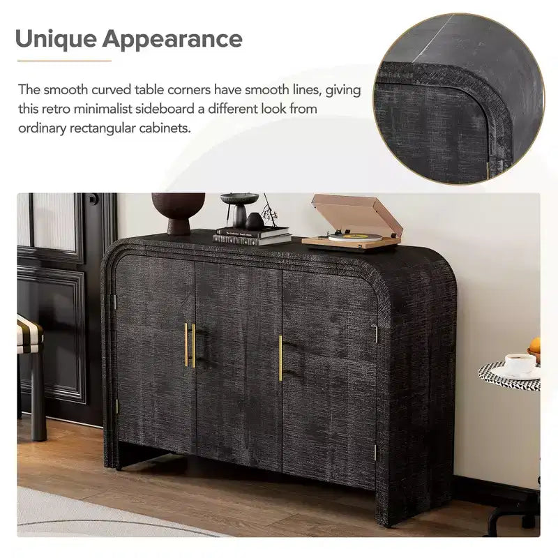 Whisen Retro Style Sideboard, Storage Cabinet, Versatile Cupboard Buffet with Gold Handles and Adjustable Shelves
