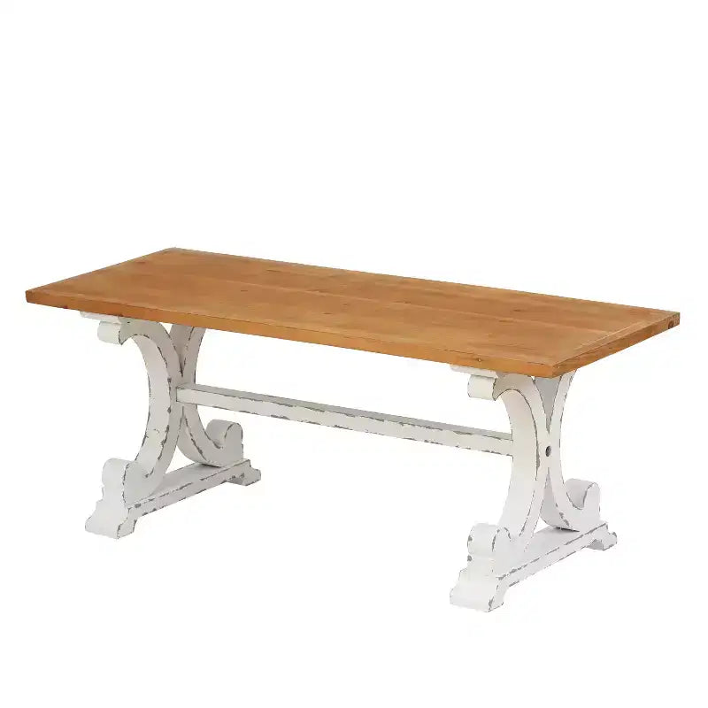 LuxenHome Farmhouse White and Natural Wood 45-Inch Coffee Table