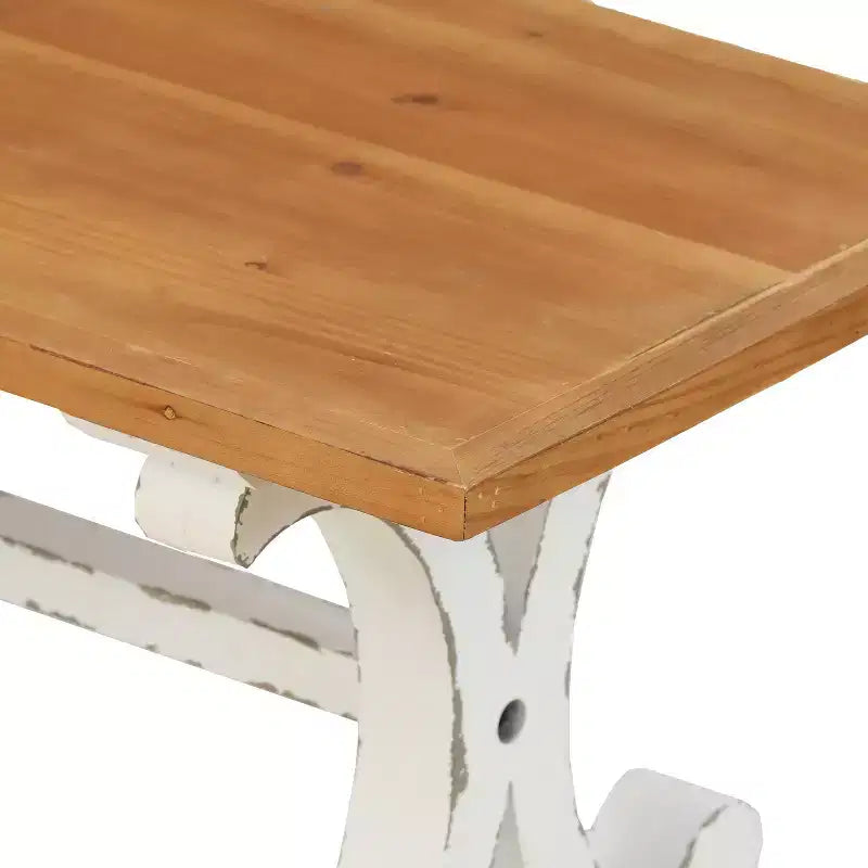 LuxenHome Farmhouse White and Natural Wood 45-Inch Coffee Table