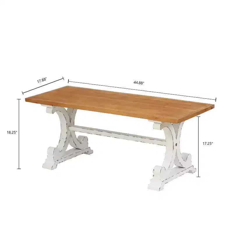 LuxenHome Farmhouse White and Natural Wood 45-Inch Coffee Table