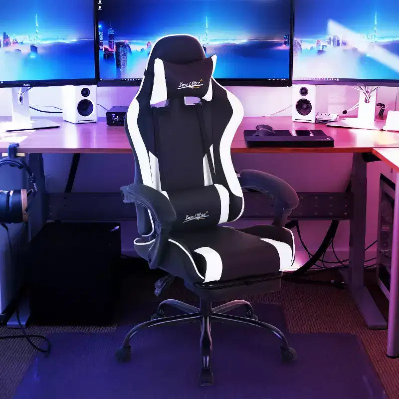 BestMassage Gaming Chair Office Computer Desk Chair Computer Chair with Footrest & Lumbar Support