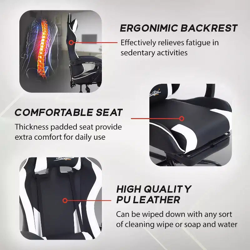 BestMassage Gaming Chair Office Computer Desk Chair Computer Chair with Footrest & Lumbar Support