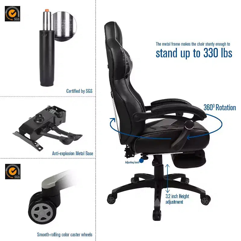 ELECWISH Gaming Chair with Footrest, Lumbar Support, Breathable Computer Chair with Pocket Spring Cushion, Chairs for Adults