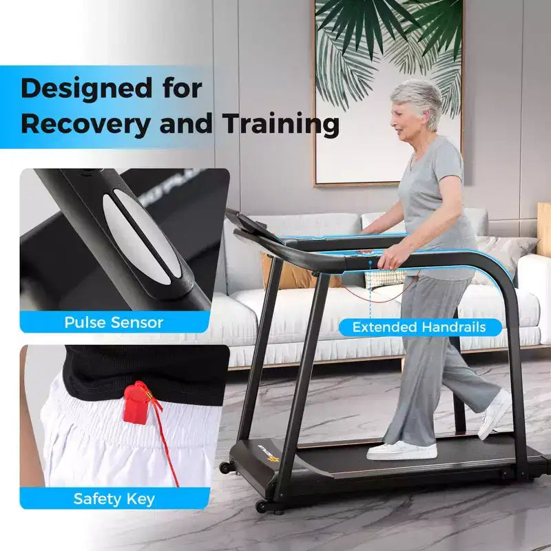 Costway 2.5 HP Walking Treadmill with Long Handrails for Seniors Pulse Sensors LED Display