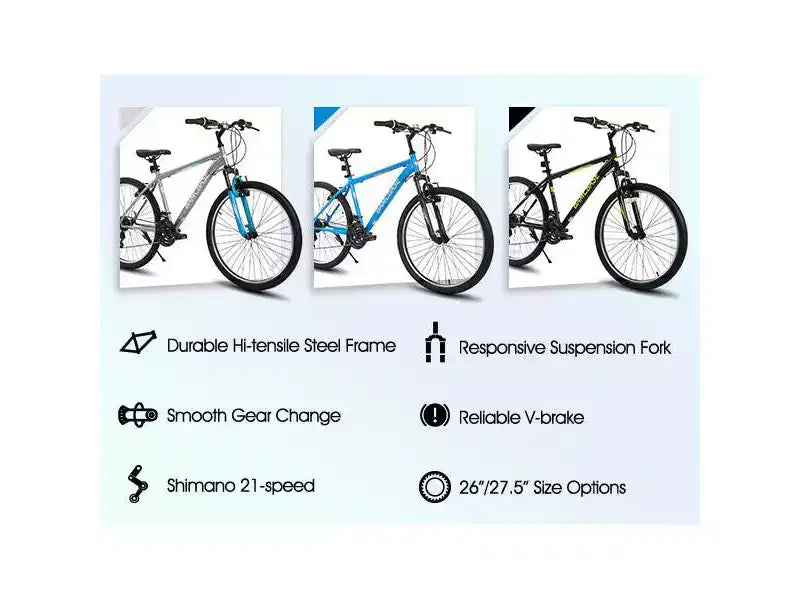 VTT BAMCBASE Agave, VTT Homme Femme 21 Vitesses, Cadre Acier Haute Résistance, Freins V-Brake, Vélo Semi-Rigide pour Adultes