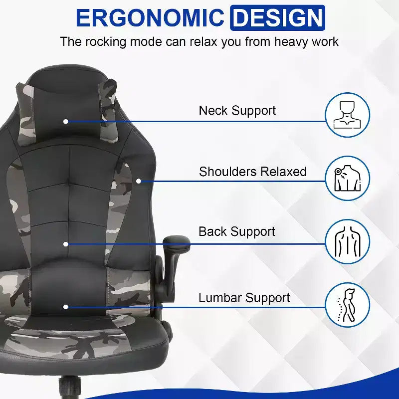 BestMassage Gaming Chair Office Chair Computer Desk Chair with Lumbar Support and Adjustable Headrest and PU Leather Gamer Chair for Adults