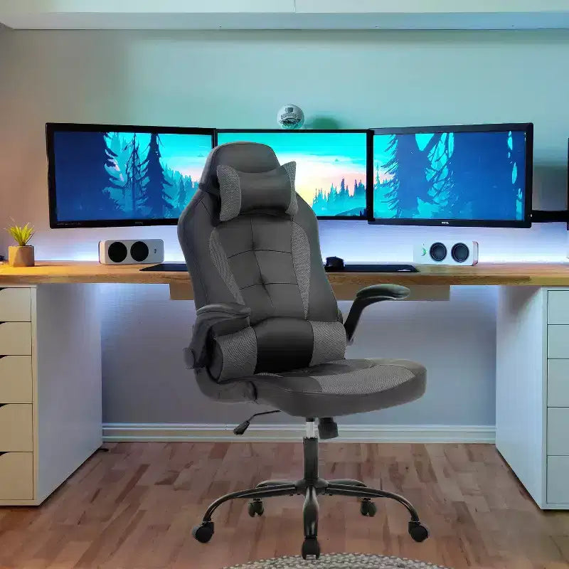 BestMassage Gaming Chair Office Chair Computer Desk Chair with Lumbar Support and Adjustable Headrest and PU Leather Gamer Chair for Adults