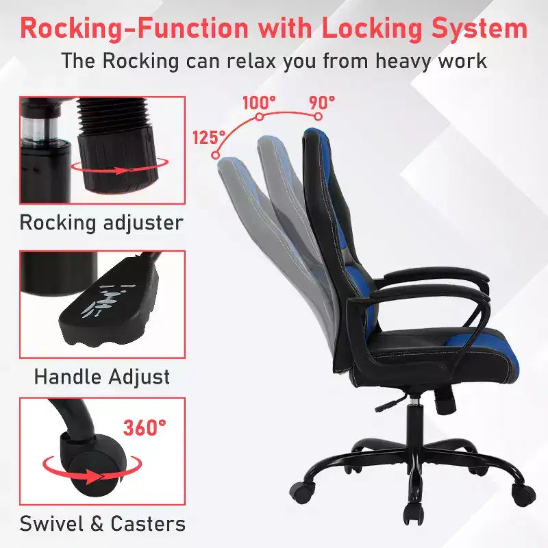 BestMassage Gaming Chair Office Chair with Lumbar Support Adjustable Height PU Leather Executive Chair for Women Men Adults