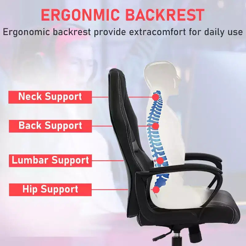 BestMassage Gaming Chair Office Chair with Lumbar Support Adjustable Height PU Leather Executive Chair for Women Men Adults
