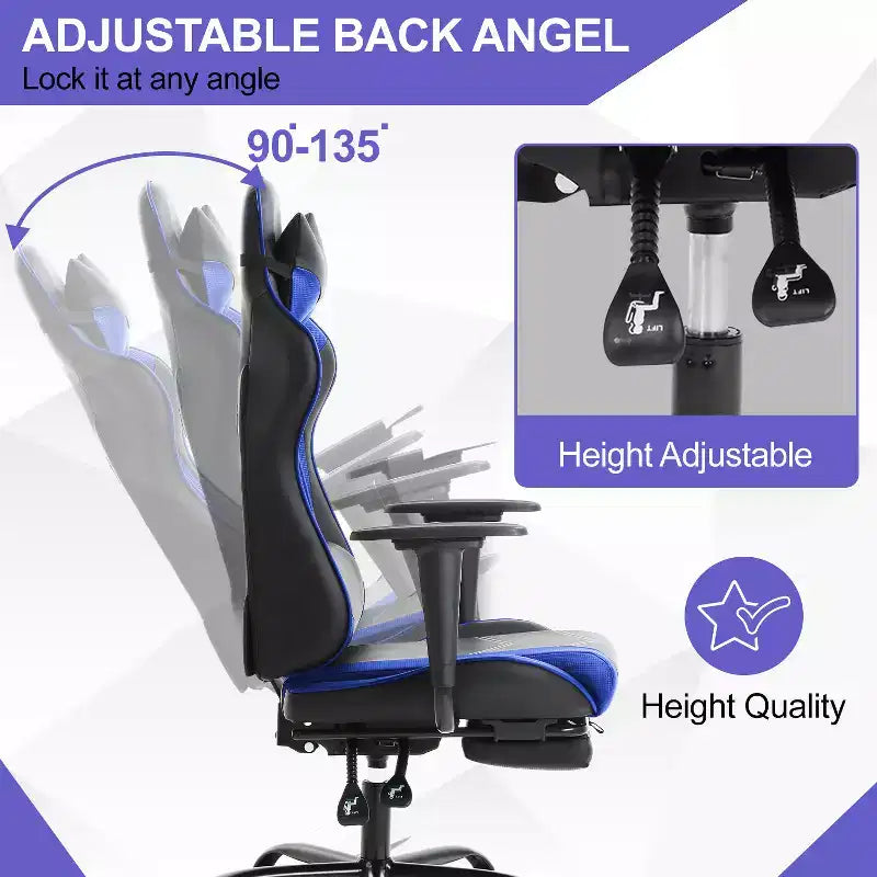 BestMassage Gaming Chair Computer Gamer Chair with Lumbar Support and Footrest Rolling Swivel Design Office Chair for Home Office and Gaming
