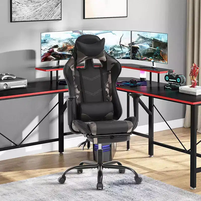 BestMassage Gaming Chair Computer Gamer Chair with Lumbar Support and Footrest Rolling Swivel Design Office Chair for Home Office and Gaming
