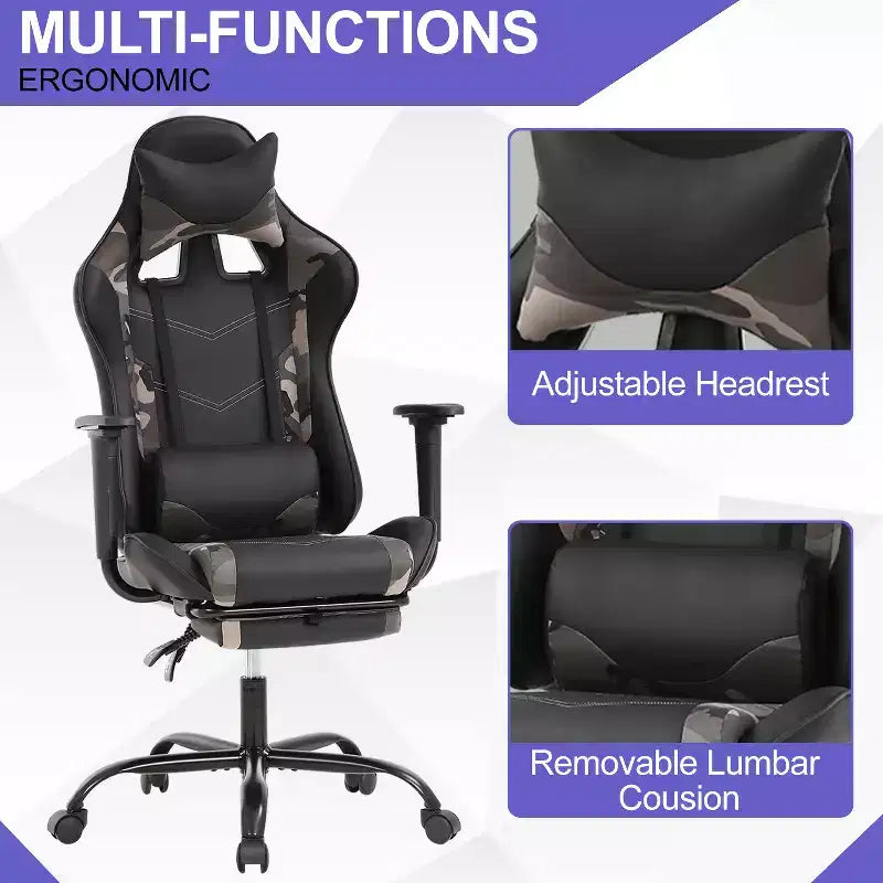 BestMassage Gaming Chair Computer Gamer Chair with Lumbar Support and Footrest Rolling Swivel Design Office Chair for Home Office and Gaming