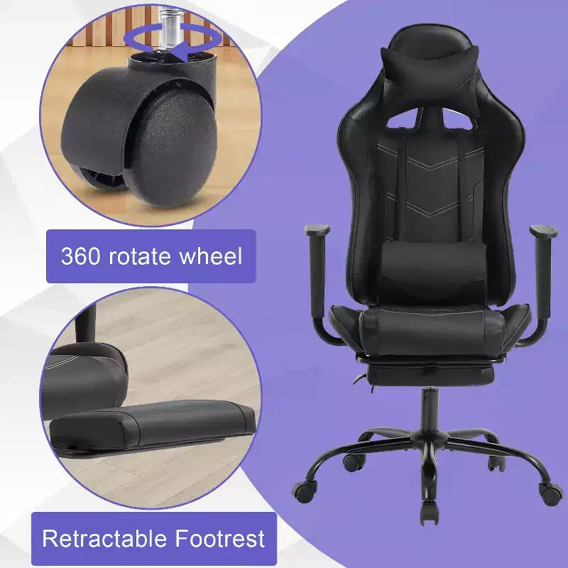BestMassage Gaming Chair Computer Gamer Chair with Lumbar Support and Footrest Rolling Swivel Design Office Chair for Home Office and Gaming