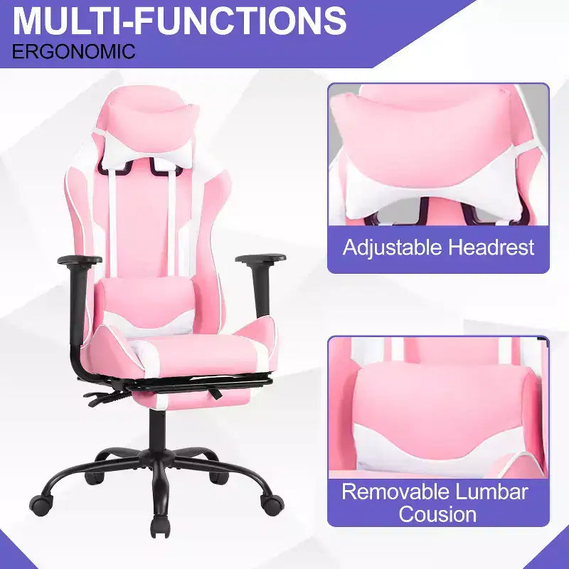 BestMassage Gaming Chair Computer Gamer Chair with Lumbar Support and Footrest Rolling Swivel Design Office Chair for Home Office and Gaming
