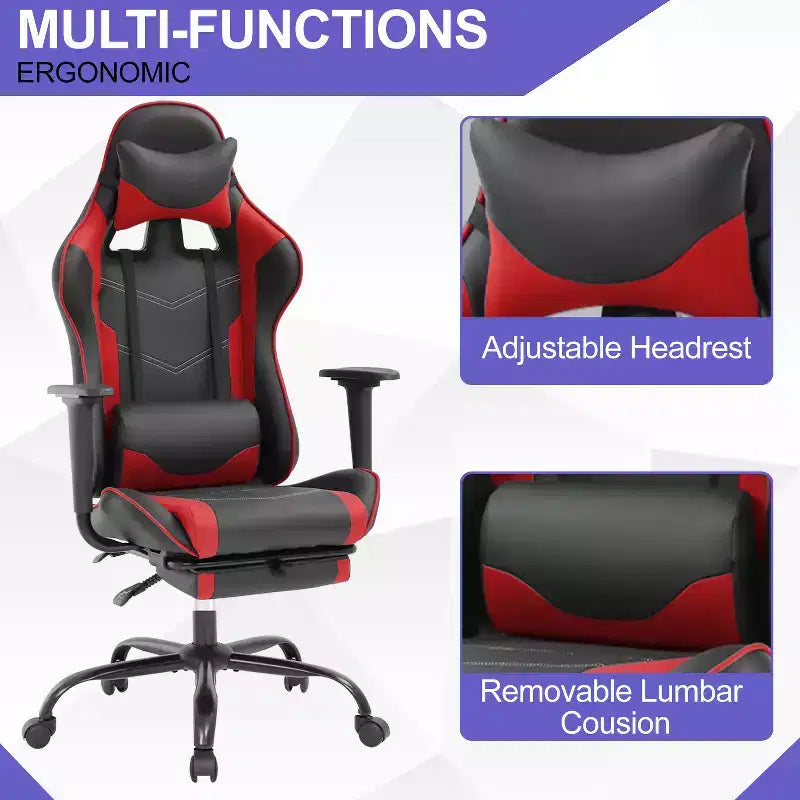 BestMassage Gaming Chair Computer Gamer Chair with Lumbar Support and Footrest Rolling Swivel Design Office Chair for Home Office and Gaming
